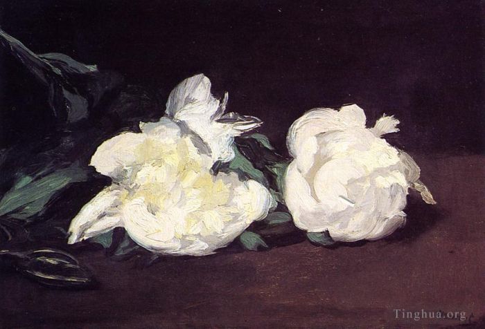爱德华·马奈 的油画作品 -  《白牡丹与修枝剪花的分支印象派爱德华·马奈》