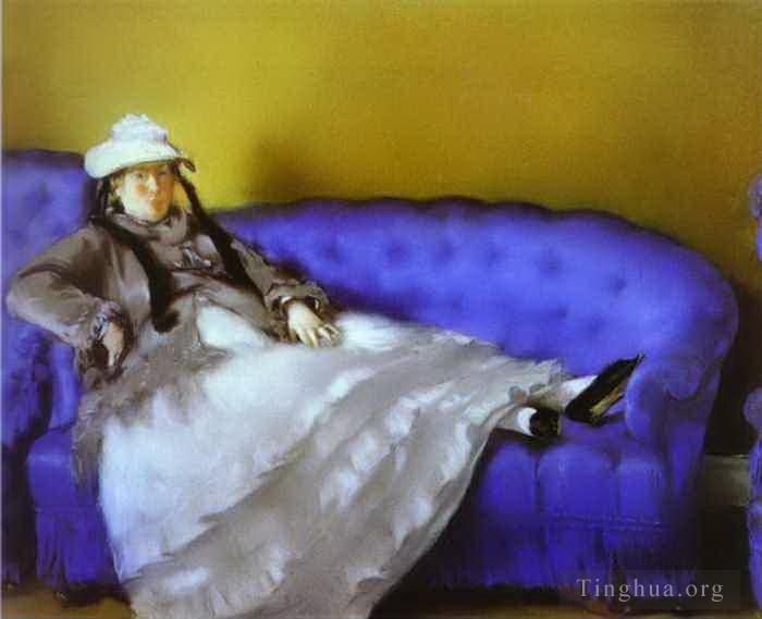 爱德华·马奈 的油画作品 -  《蓝色沙发上的马奈夫人》