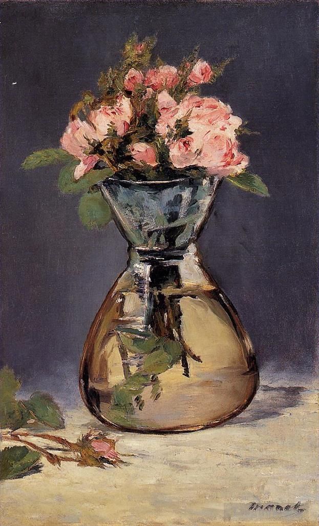 爱德华·马奈 的油画作品 -  《花瓶里的苔藓玫瑰》