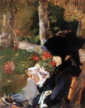 艺术家爱德华·马奈作品《贝尔维尤花园里的母亲》