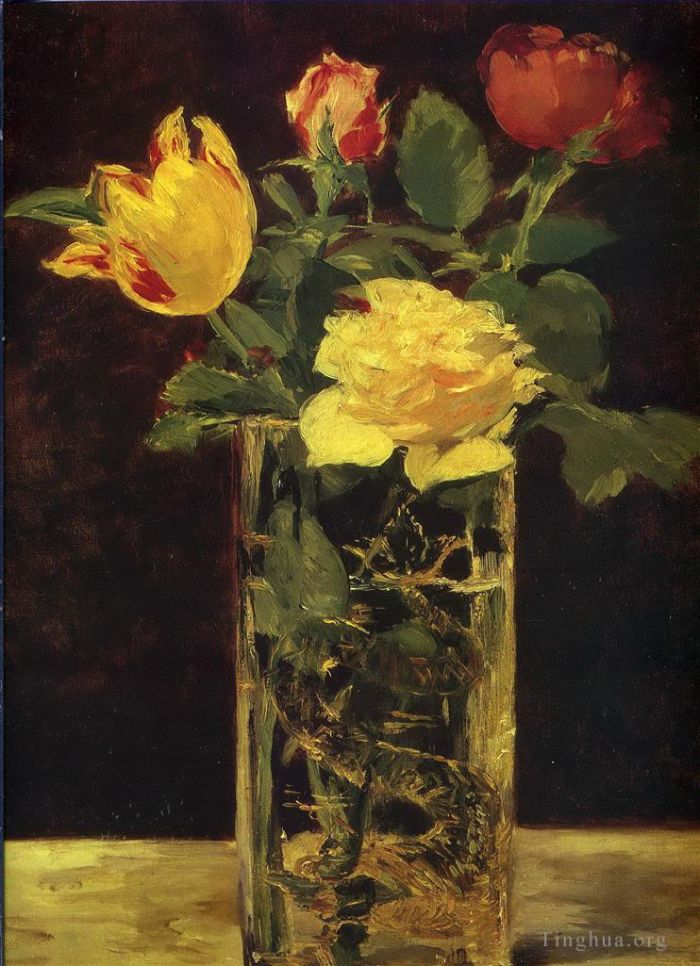 爱德华·马奈 的油画作品 -  《玫瑰和郁金香》