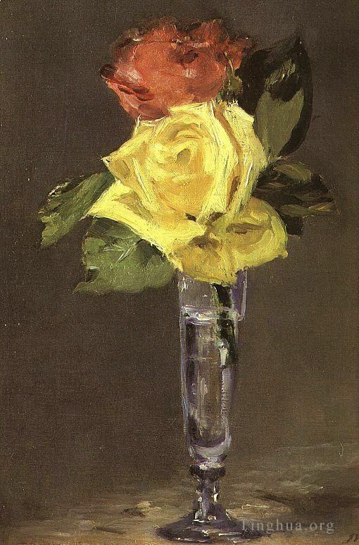 爱德华·马奈 的油画作品 -  《香槟杯中的玫瑰》