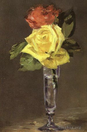艺术家爱德华·马奈作品《香槟杯中的玫瑰》