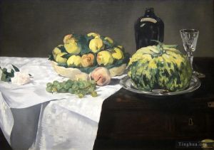 艺术家爱德华·马奈作品《静物与瓜和桃子》