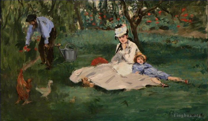 爱德华·马奈 的油画作品 -  《莫奈一家在他们阿让特伊的花园里》