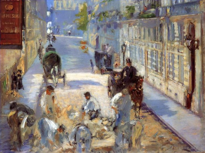 爱德华·马奈 的油画作品 -  《伯尔尼街,(Rue,de,Berne),的道路正在修补》