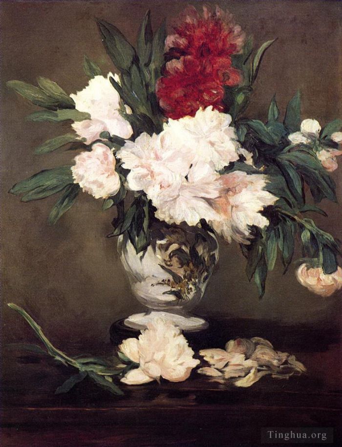 爱德华·马奈 的油画作品 -  《小底座上的牡丹花瓶》