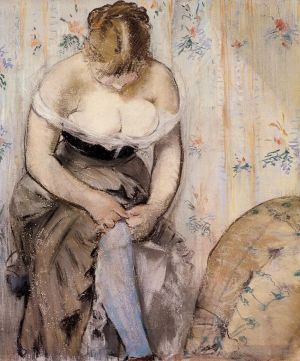 艺术家爱德华·马奈作品《系紧吊袜带的女人》