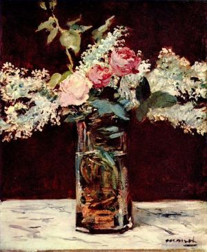 艺术家爱德华·马奈作品《丁香和玫瑰》