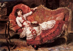 艺术家爱德华多·莱昂·加里多作品《一位穿着红色连衣裙的优雅女士》