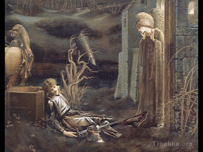 爱德华·伯恩·琼斯 的油画作品 -  《圣格拉尔教堂的兰斯洛特之梦》