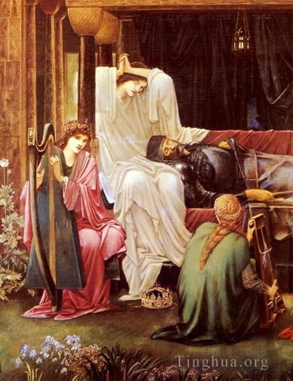 爱德华·伯恩·琼斯 的油画作品 -  《亚瑟在阿瓦隆的最后一眠》