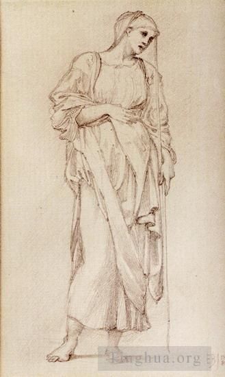 爱德华·伯恩·琼斯 的各类绘画作品 -  《持杖女性立像研究》