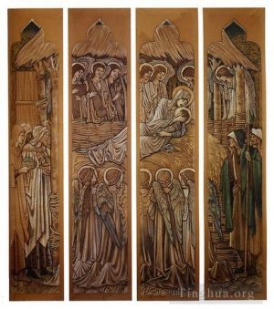 艺术家爱德华·伯恩·琼斯作品《圣大卫教堂哈沃登彩色玻璃的耶稣诞生卡通》