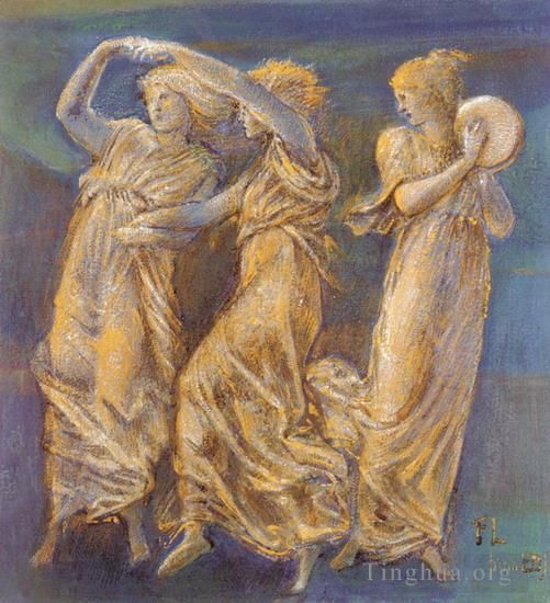 爱德华·伯恩·琼斯 的各类绘画作品 -  《三个跳舞和玩耍的女性人物》