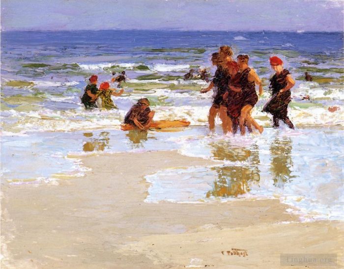 爱德华·亨利·波特哈斯特 的油画作品 -  《在海边》