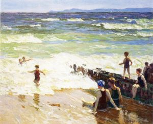 艺术家爱德华·亨利·波特哈斯特作品《岸边的沐浴者》