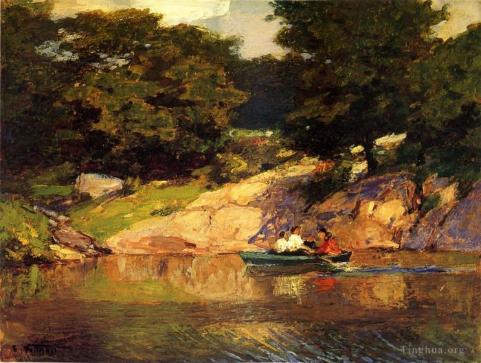 爱德华·亨利·波特哈斯特 的油画作品 -  《在中央公园划船》