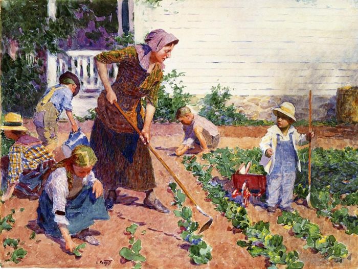 爱德华·亨利·波特哈斯特 的油画作品 -  《在花园里》