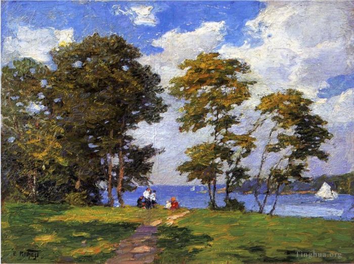 爱德华·亨利·波特哈斯特 的油画作品 -  《岸边风景又名野餐》