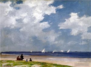 艺术家爱德华·亨利·波特哈斯特作品《远洛克威附近的帆船》