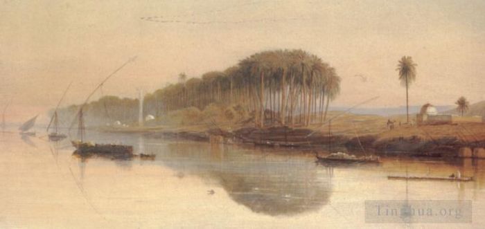 爱德华·李尔 的油画作品 -  《尼罗河上的谢赫阿巴德》