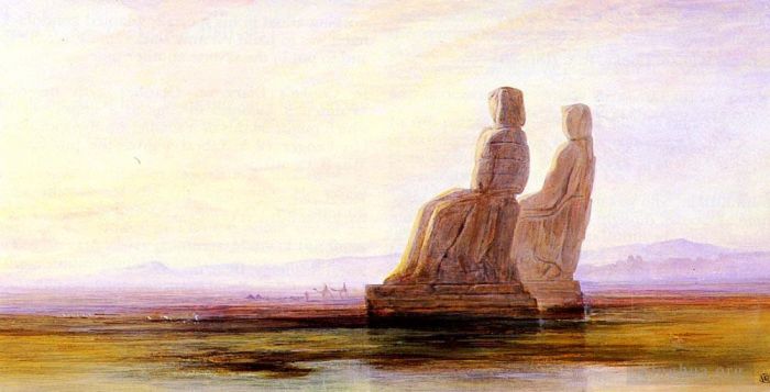 爱德华·李尔 的油画作品 -  《底比斯平原有两座巨像》