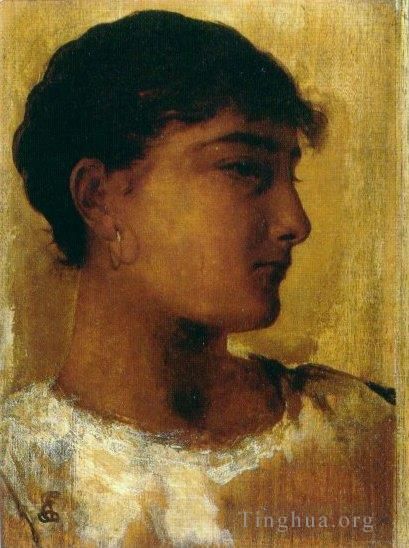 爱德文·朗 的油画作品 -  《对年轻女孩头的研究另一种观点》