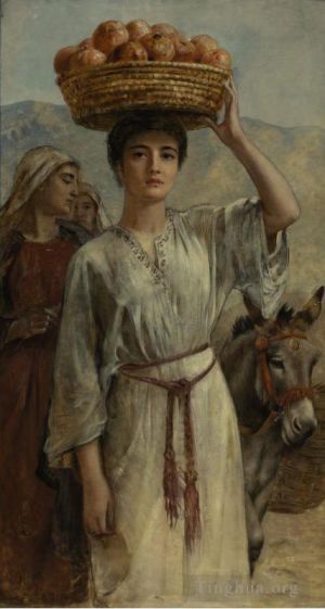 艺术家爱德文·朗作品《提着装满石榴的篮子的女人》