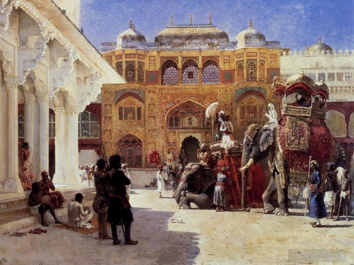 埃德温·洛尔·威克斯 的油画作品 -  《拉贾亨伯特王子抵达琥珀宫》