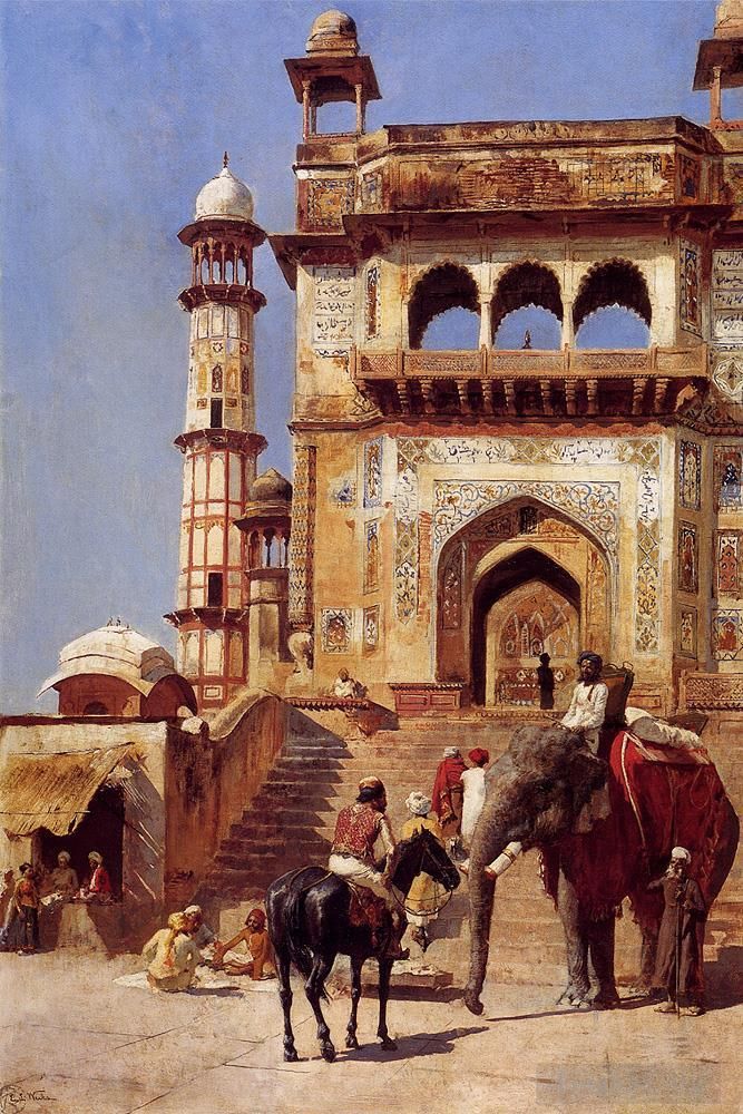 埃德温·洛尔·威克斯 的油画作品 -  《清真寺前》