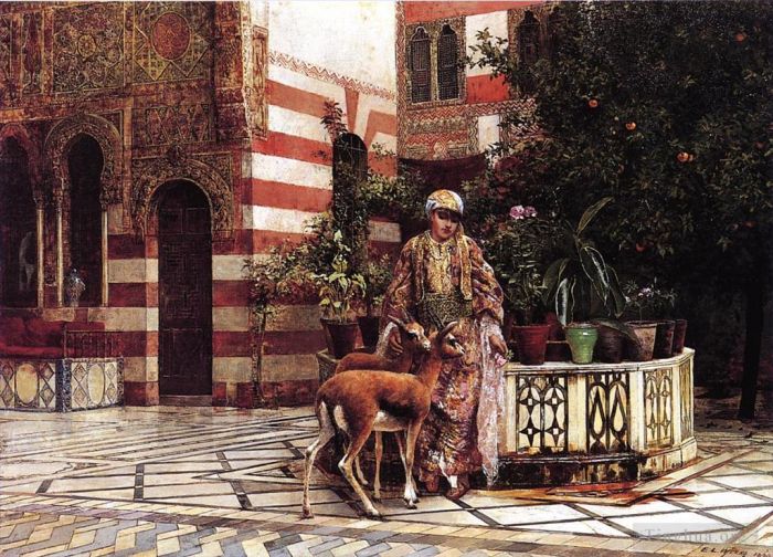 埃德温·洛尔·威克斯 的油画作品 -  《摩尔庭院里的女孩》