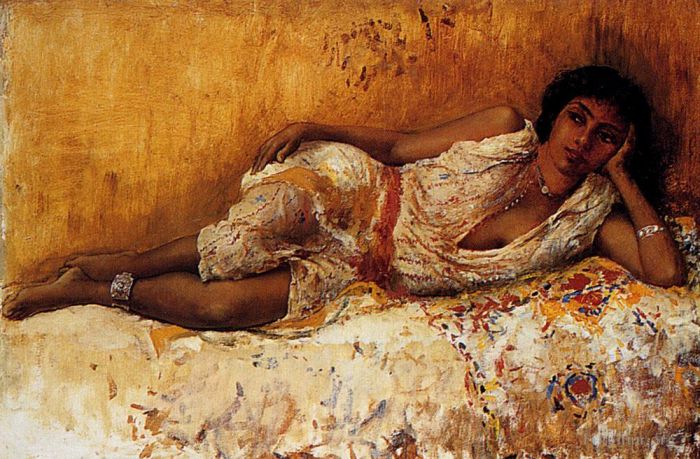 埃德温·洛尔·威克斯 的油画作品 -  《躺在沙发上的摩尔女孩》