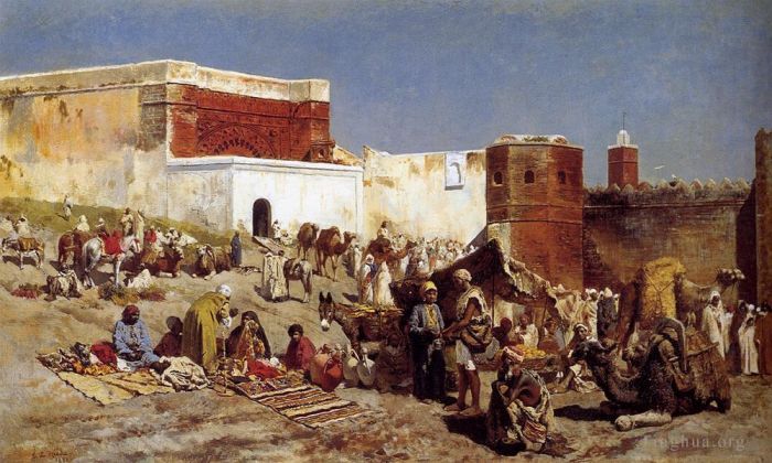 埃德温·洛尔·威克斯 的油画作品 -  《摩洛哥市场拉巴特》