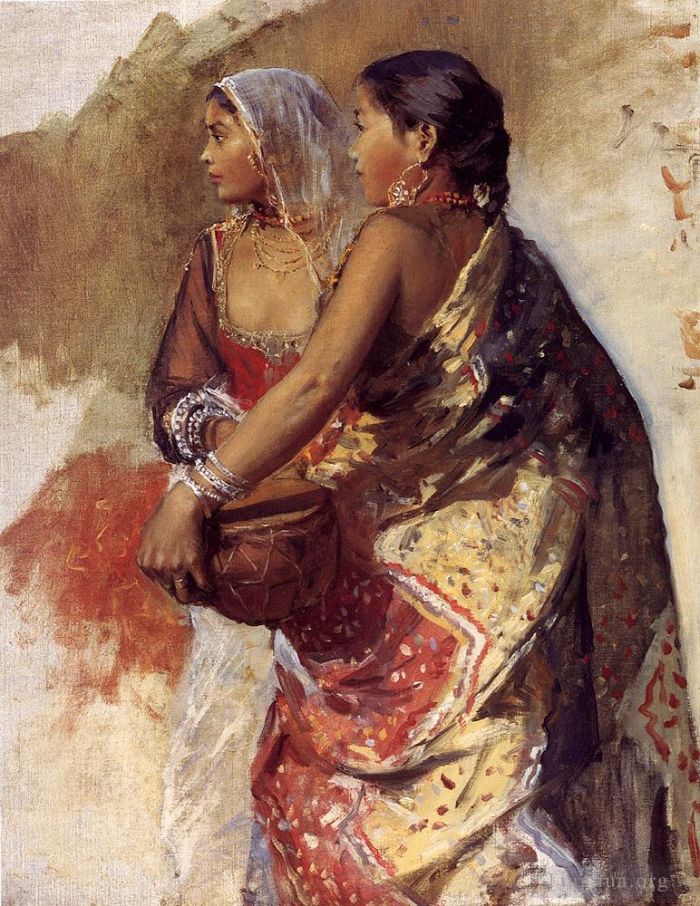 埃德温·洛尔·威克斯 的油画作品 -  《素描两个,Nautch,女孩》