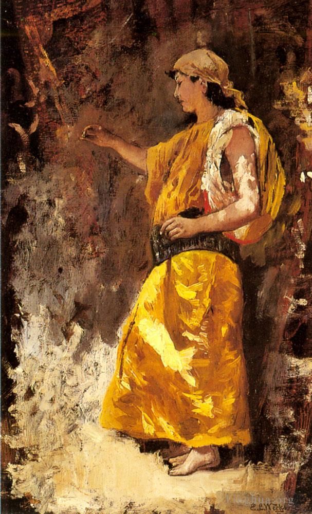 埃德温·洛尔·威克斯 的油画作品 -  《站立的阿拉伯女人》