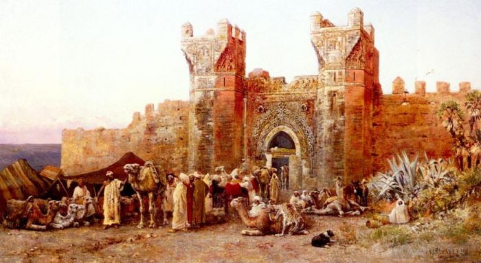 埃德温·洛尔·威克斯 的油画作品 -  《一支商队从摩洛哥谢拉之门出发》