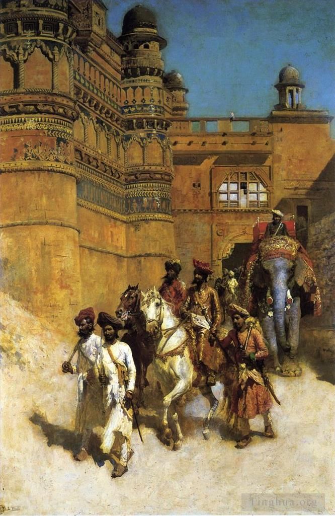 埃德温·洛尔·威克斯 的油画作品 -  《瓜廖尔王公在宫殿前》