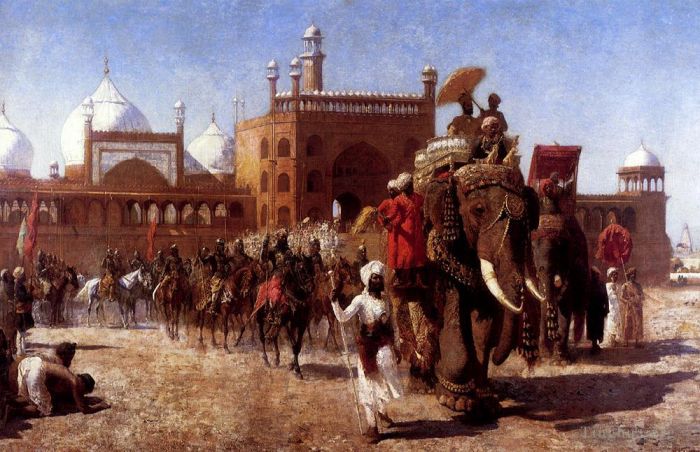 埃德温·洛尔·威克斯 的油画作品 -  《帝国宫廷从德里大清真寺回归,Edwin,Lord,Weeks》
