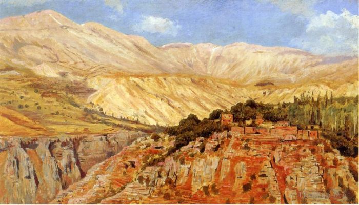 埃德温·洛尔·威克斯 的油画作品 -  《摩洛哥阿特拉斯山脉的村庄》