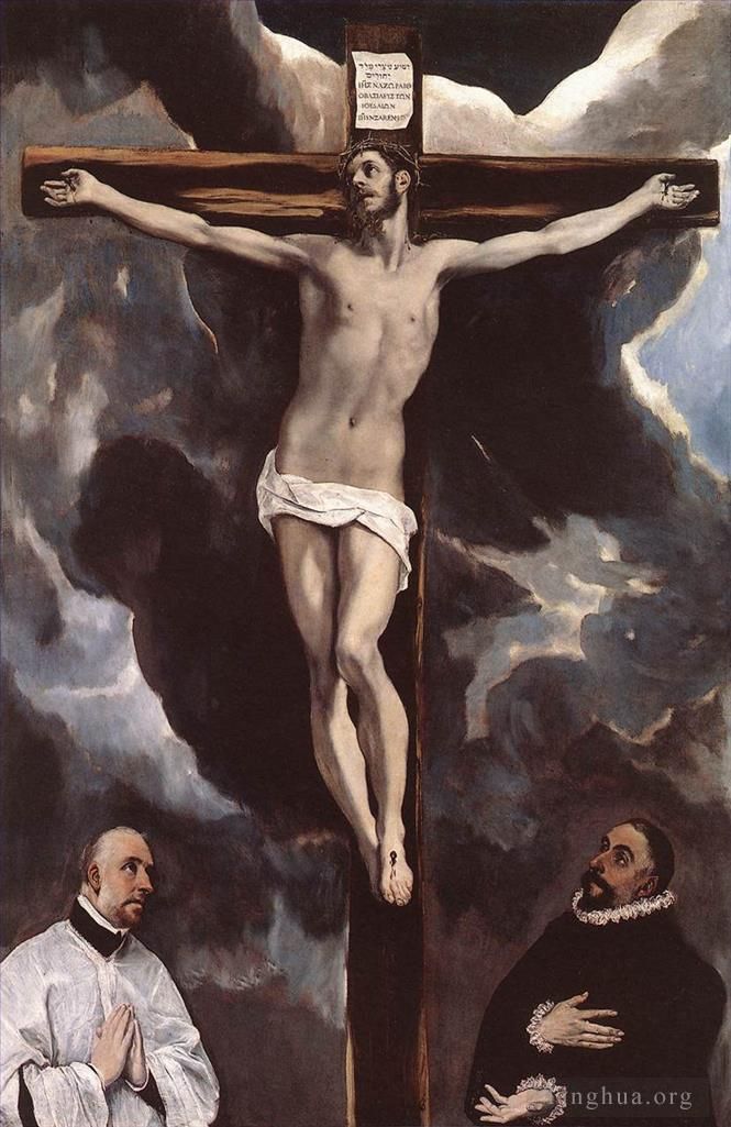 埃尔·格列柯 的油画作品 -  《受捐赠者崇拜的十字架上的基督,1585》