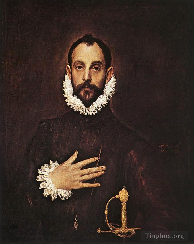 埃尔·格列柯 的油画作品 -  《手放在胸前的骑士,1577》