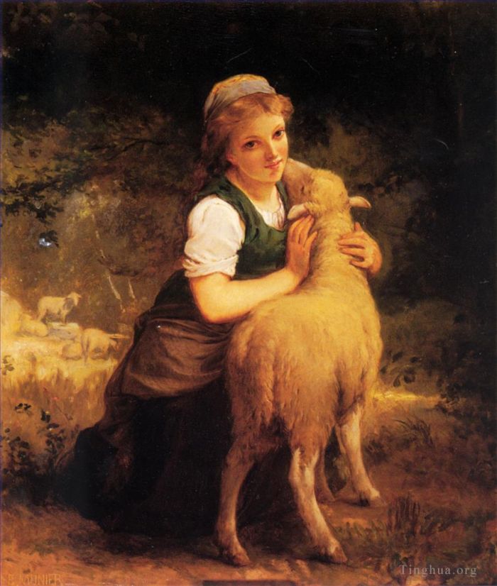 埃米尔·穆尼尔 的油画作品 -  《年轻女孩与羔羊》