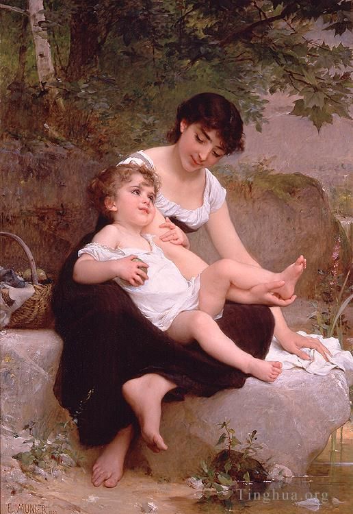 埃米尔·穆尼尔 的油画作品 -  《母亲和孩子》