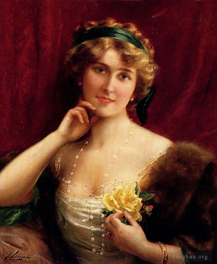 埃米尔·弗农 的油画作品 -  《黄玫瑰的优雅女士》
