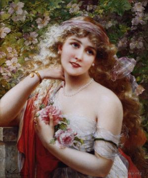 艺术家埃米尔·弗农作品《年轻女士与玫瑰》