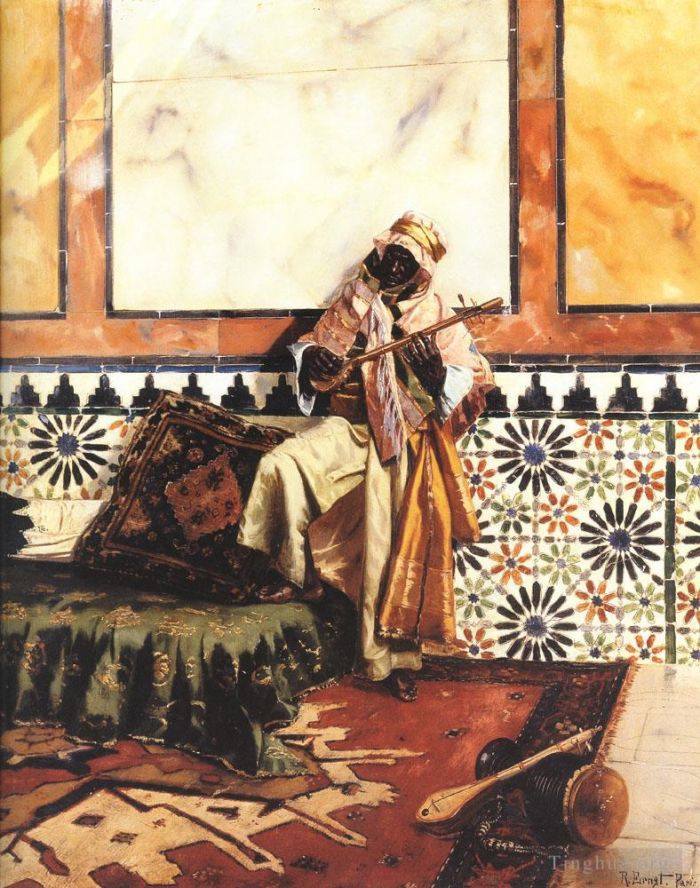 鲁道夫·恩斯特 的油画作品 -  《北非内陆的格纳瓦,(Gnaoua)》