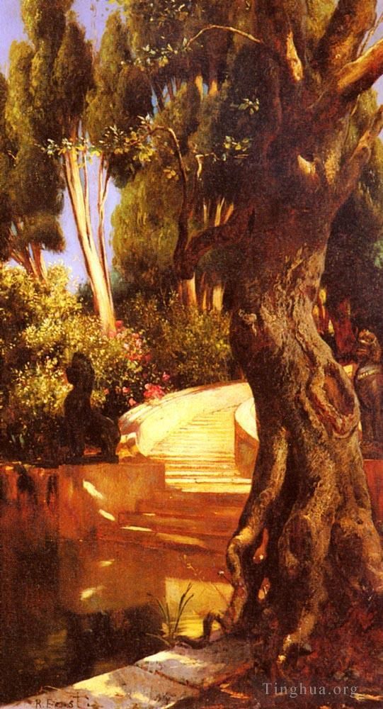 鲁道夫·恩斯特 的油画作品 -  《树下的楼梯》