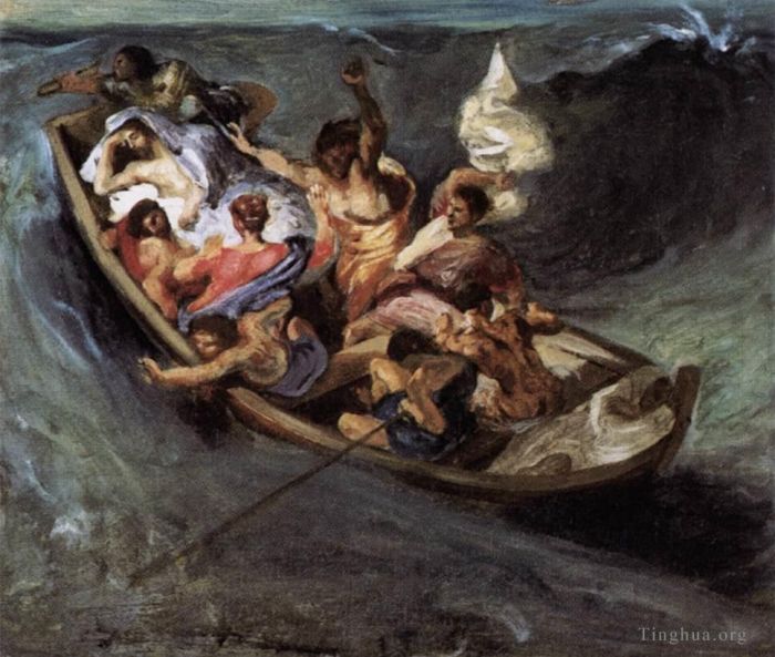 欧仁·德拉克罗瓦 的油画作品 -  《根尼萨雷湖上的基督素描》