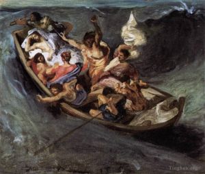 艺术家欧仁·德拉克罗瓦作品《根尼萨雷湖上的基督素描》